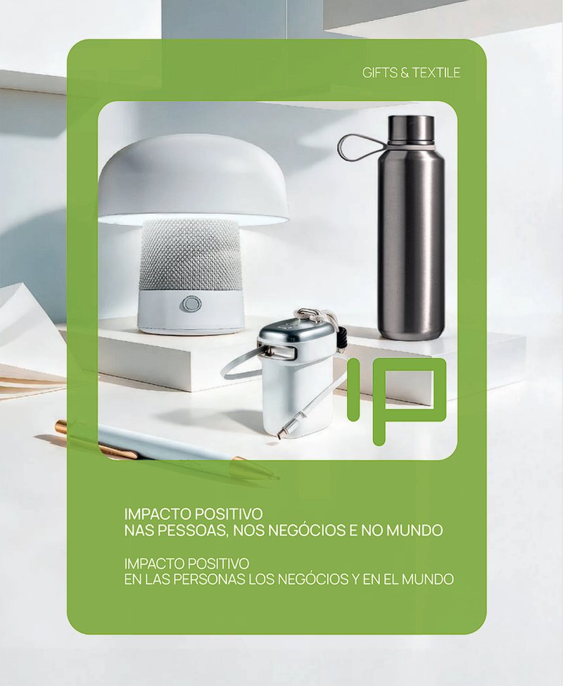 Capa do catálogo de brindes Impacto Positivo — Gifts & Textile